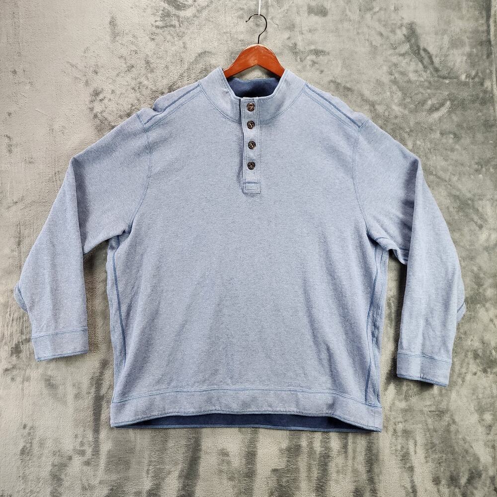 Tommy Bahama Pullover Sweater Mens Extra Large Blue Snap Button Mock Neck Casual